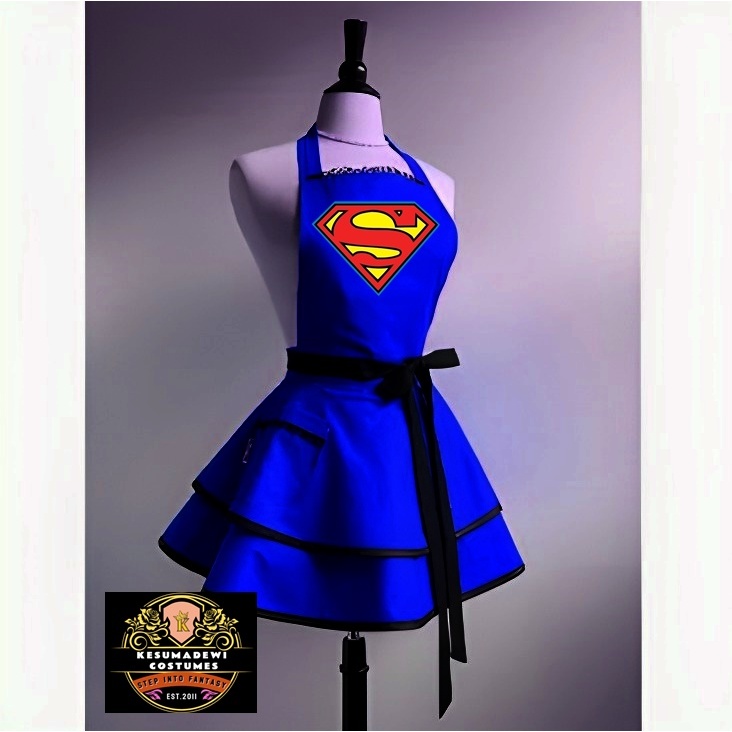 SUPERMAN Apronskirt Cosplay Party Pesta Halloween Kostum Premium Hitam Pria Wanita Dewasa Superhero 