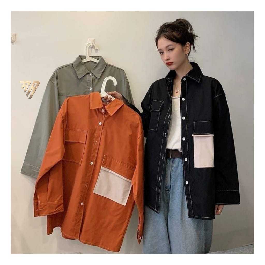 JIWON SHIRT (Atasan Unisex Kemeja Katun Denim Jeans Oversized) oversize shirt linen-atasan wanita li