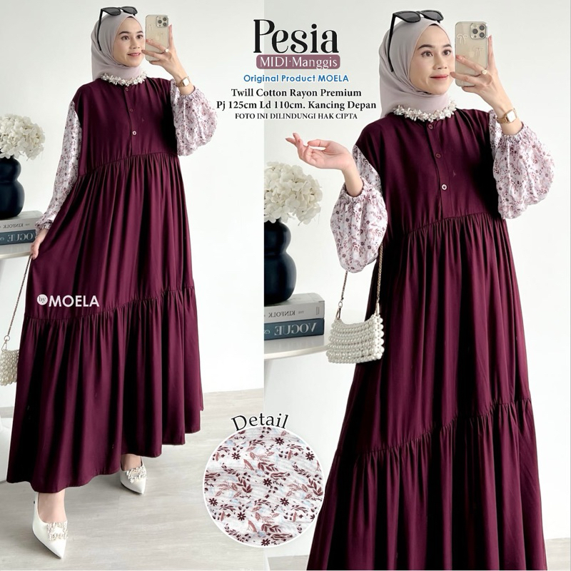 MOELA BERLABEL - Serba Midi Dress Polos Kombinasi Lengan Motif