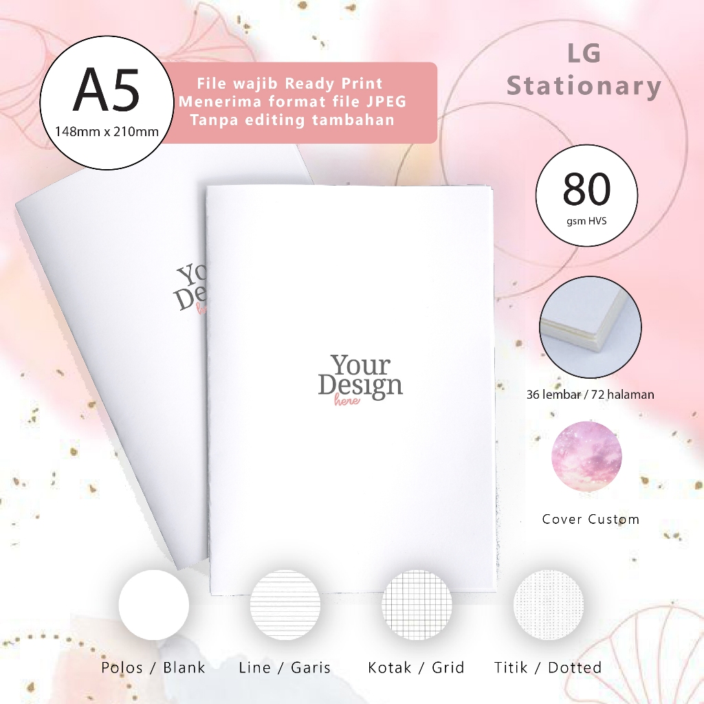 

Buku Tulis A5 Custom HVS 80 gsm / soft cover warna / Buku Custom A5