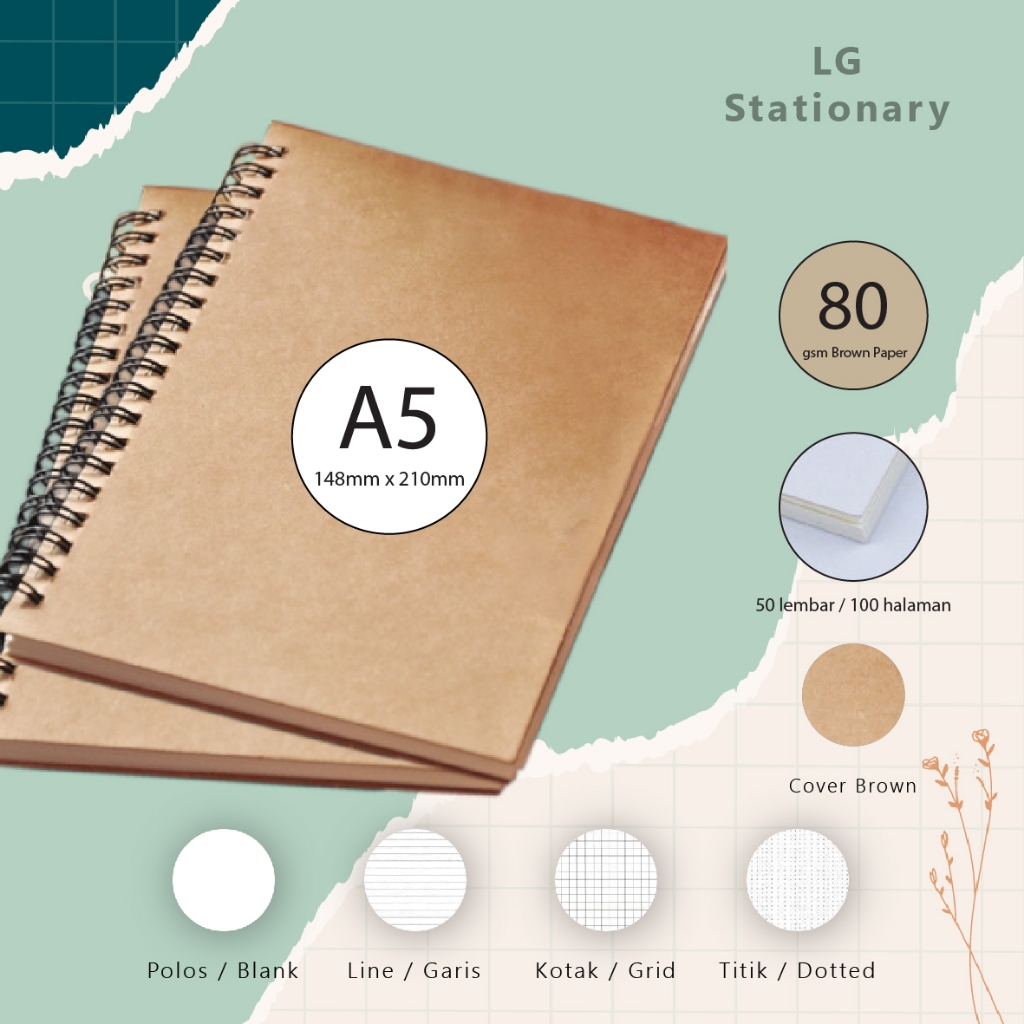 

Notebook A5 Kertas Kraft 80gsm / Notebook Aesthetic Cover Coklat