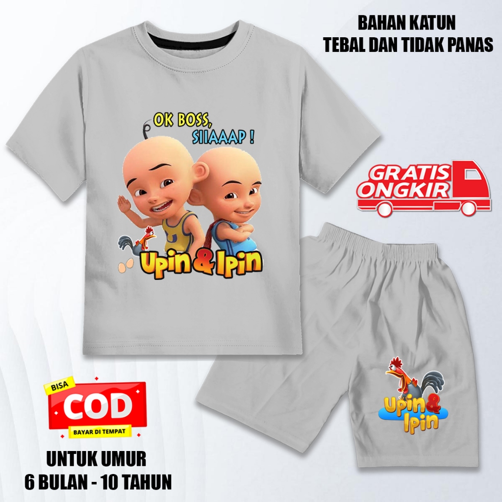 Setelan lengan pendek anak laki laki perempuan set baju kaos pendek anak katun dtf upin ipin ok siap