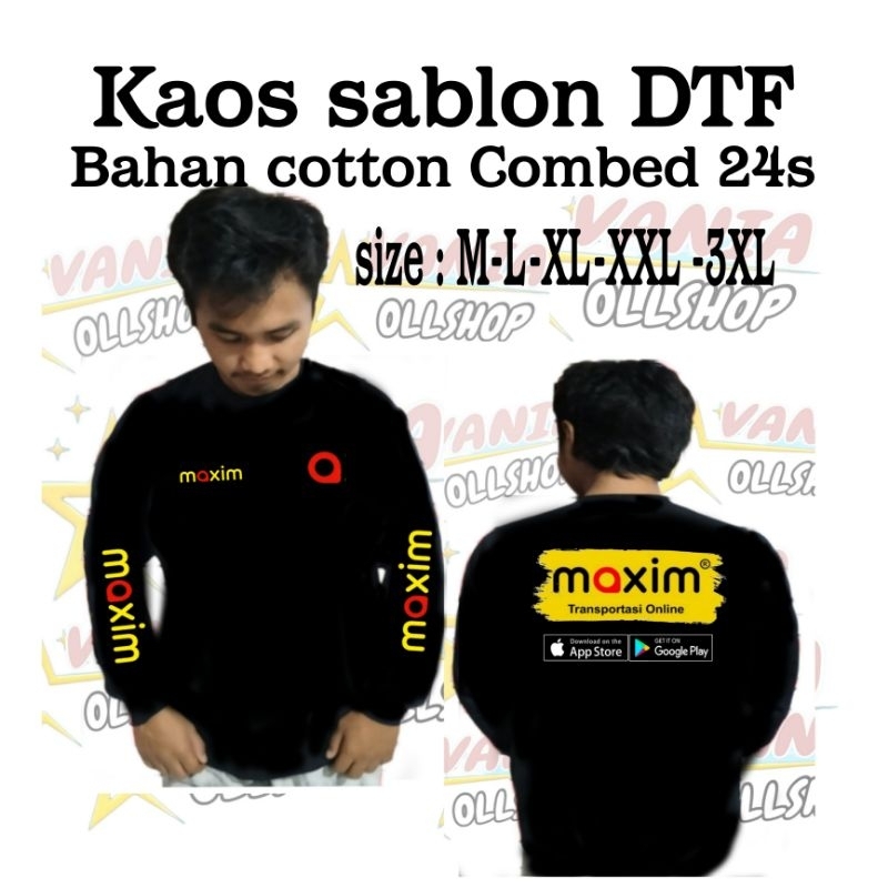Kaos lengan panjang ojek online Maxim/kaos sablon DTF pria wanita