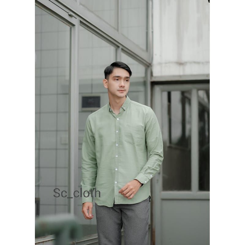 Kemeja Green Sage pria lengan panjang kemeja polos pria hijau Sage kemeja cowok lengan panjang forma