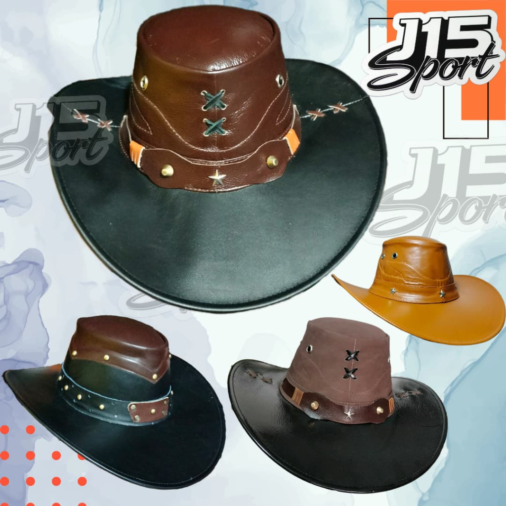 Topi Koboi Kulit Sapi Crazy House Jahitan Sulam Manual Topi Terbaru