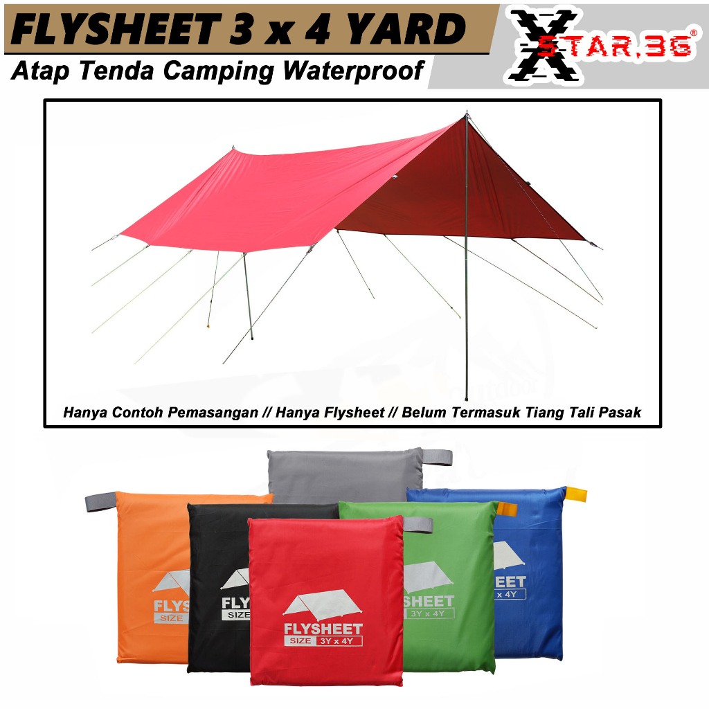 flysheet tenda outdoor 3 x 4 yard atap tenda camping waterproof 3x4 kanopi outdoor anti air