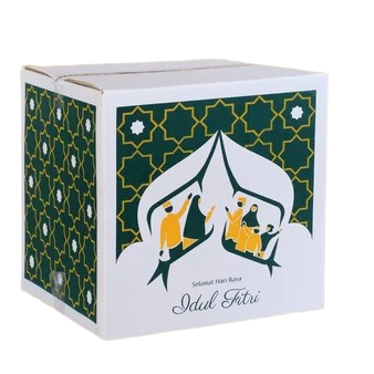 

( 5 Pcs ) Dus Parcel Bingkisan Lebaran Box Hampers Sembako Eid Mubarak Motif Greetings Green Size 35x35x35 cm