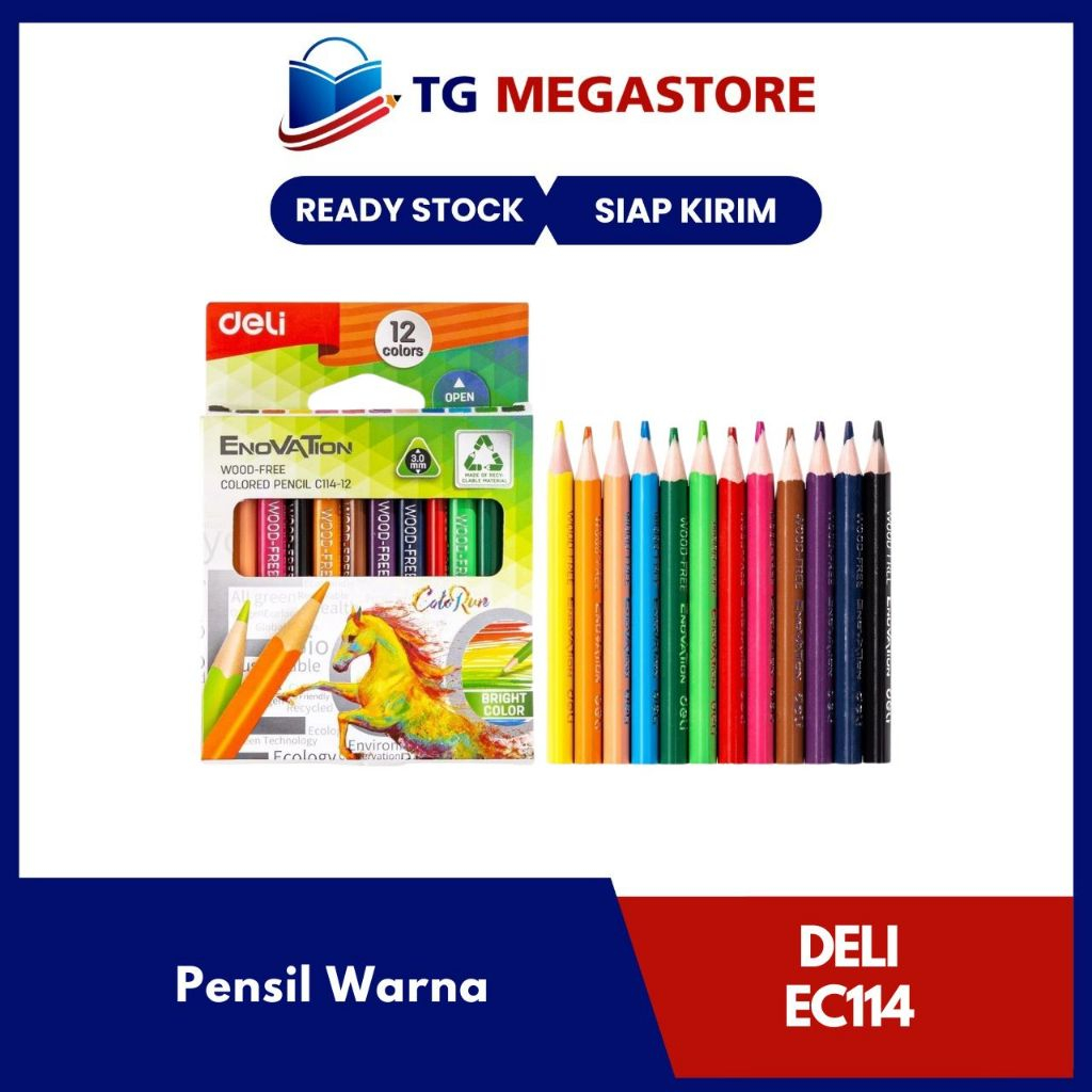 

Pensil Warna Deli 12 Warna Pendek Enovation Wood-Free - EC114-12