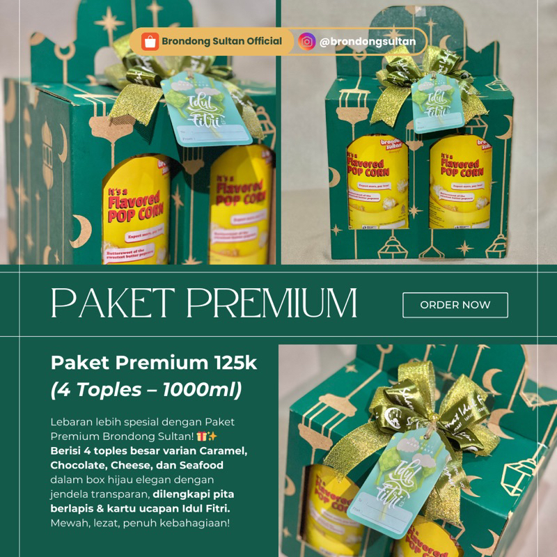 

Hampers Lebaran - Hampers Brondong Sultan - Paket Premium Brondong Sultan – 4 Toples (1000ml)
