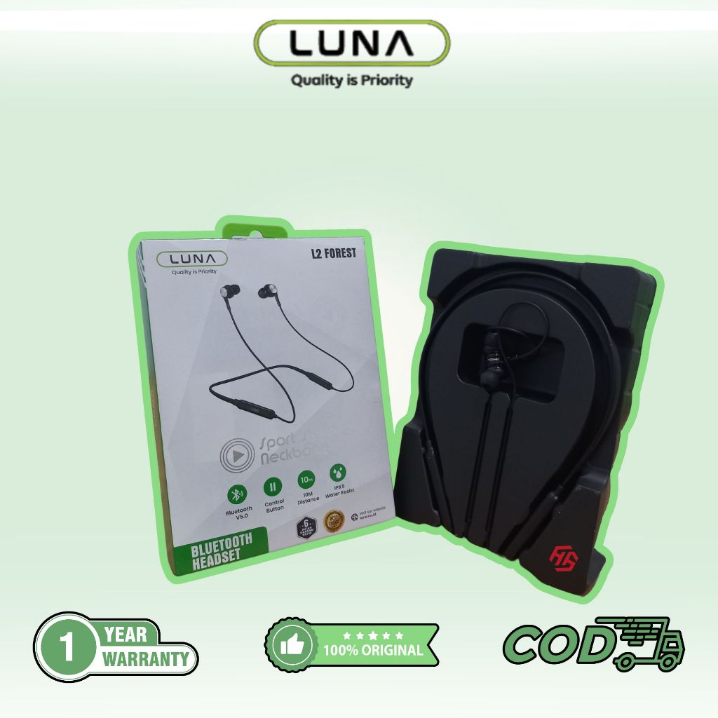 Luna Earphone Wireless Bluetooth Neckband Magnetic Earbuds for Music Outdoor Sports PD-L2 -Garansi 2