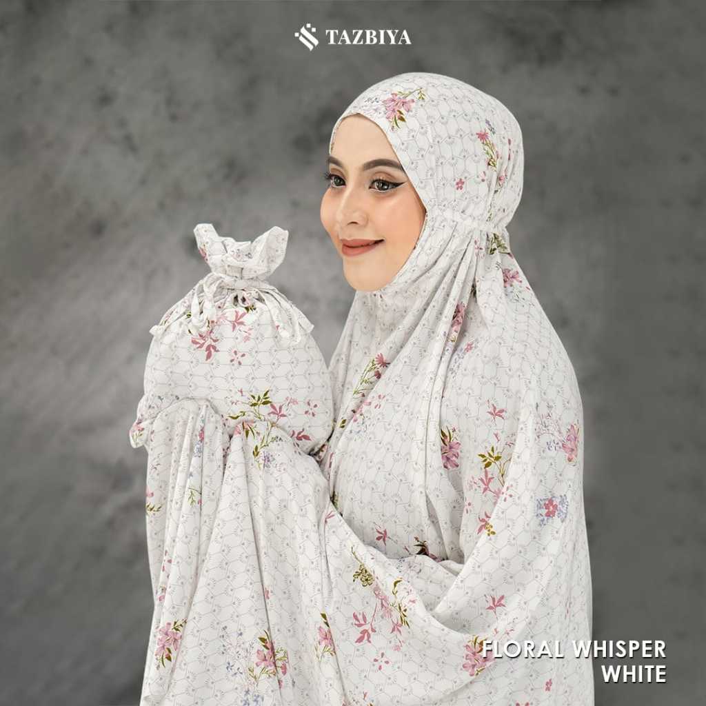 tazbiya Premium mukena floral whisper| mukena putih tazbiya|mukena motif bunga| mukena white tazbiya