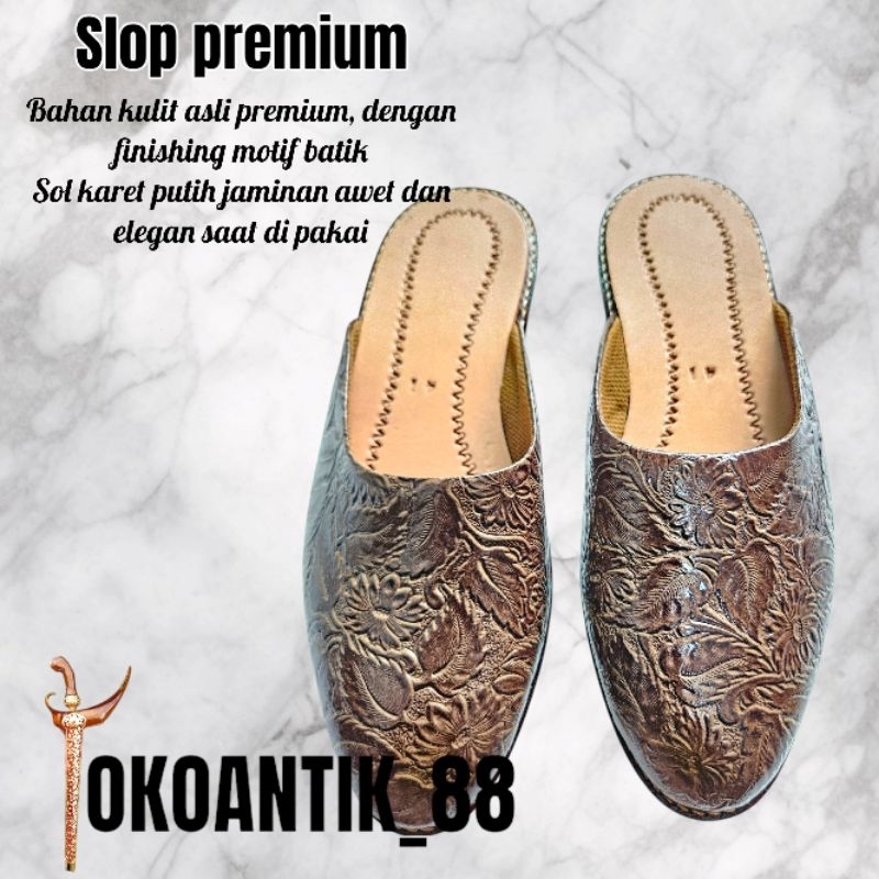 SANDAL SLOP SELOP PRIA KULIT ASLI SANDAL KEJAWEN SLOP MANTEN BUSANA ADAT JAWA COKLAT MOTIF BATIK PRE