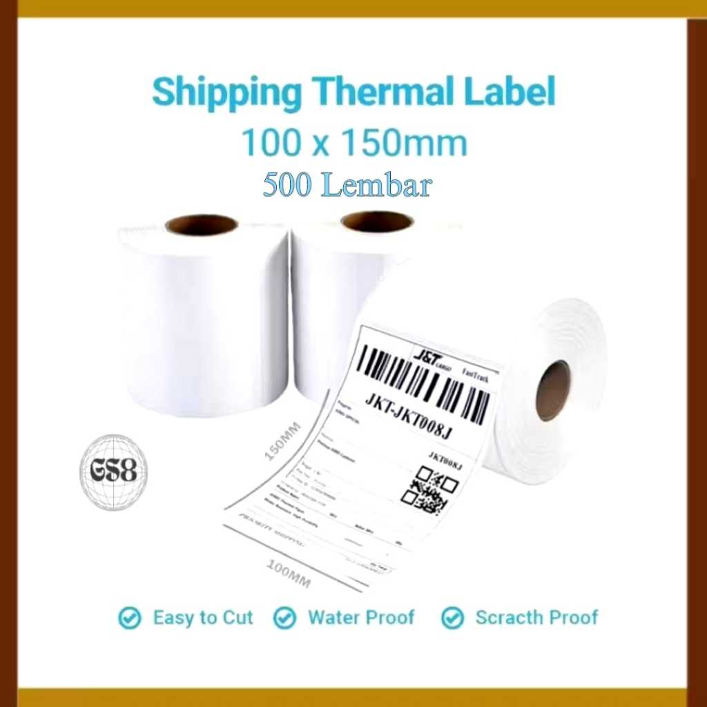 

(GS8)Kertas Print Thermal Label Resi 100 mm X 150 mm Isi 500 Pcs Per Roll