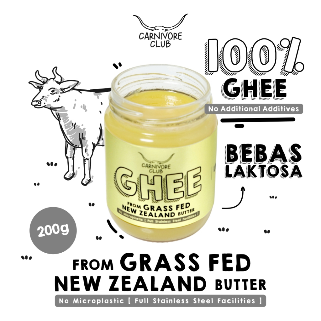 

Carnivore Club Ghee form Grass Fed New Zealand Butter 200gr Minyak Samin Murni Mentega Hewani Margarin Mpasi Free Laktosa Tinggi Omega-3 untuk Diet Karnivor Creamy Wangi