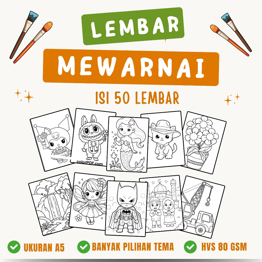 

KERTAS MEWARNAI 50 LEMBAR BERBEDA / WORKSHEET COLORING/ MEWARNAI UNTUK ANAK PAUD,TK,SD / COLORING PAPER / ISI 10,20,15