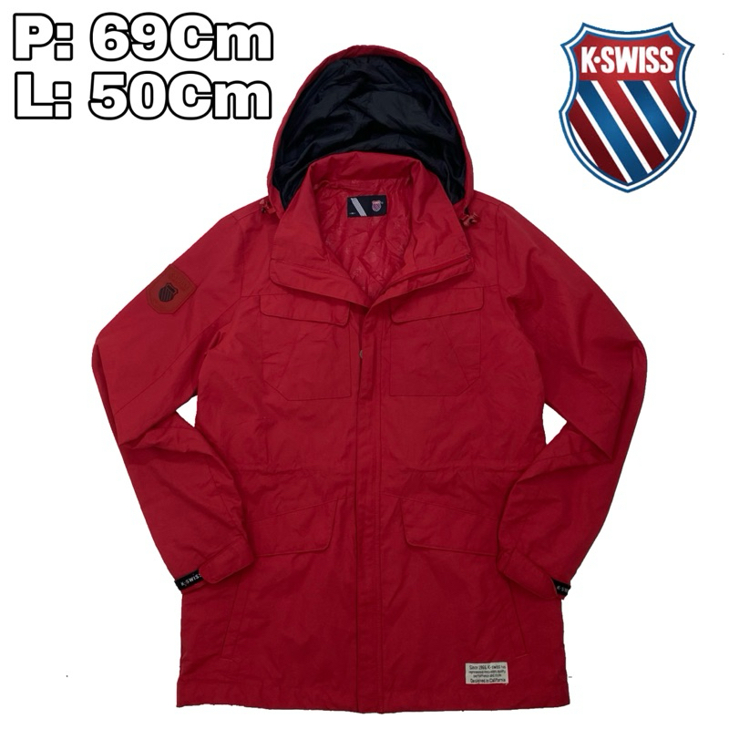 J116 Jaket Parka Outdoor K Swiss Merah  Parasut Waterproof Hiking Pendaki Gunung