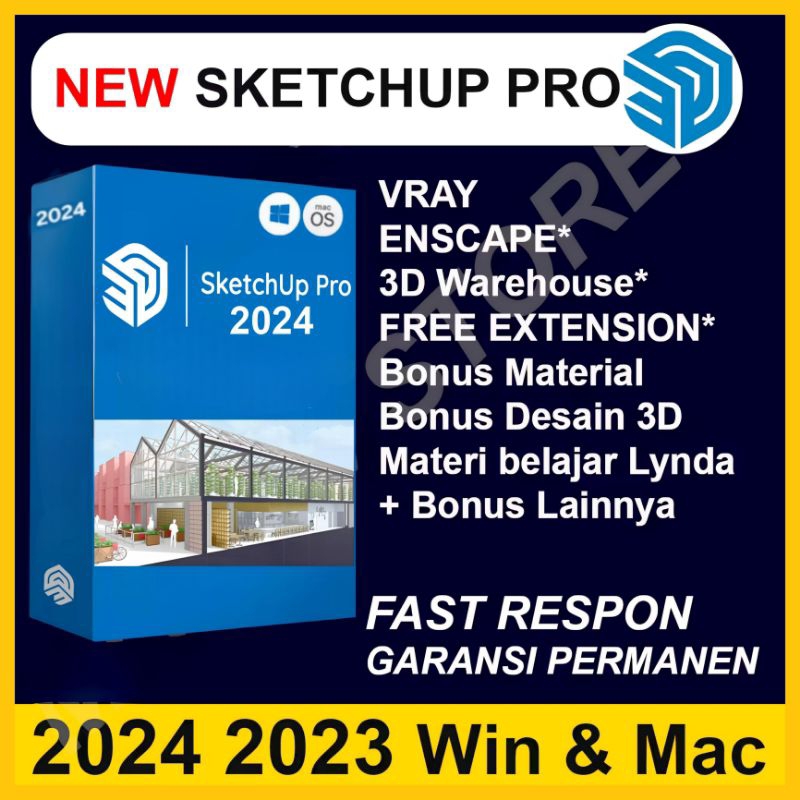Sketchup PRO 2024 2023 2022 2021+ Enscape + Vray 6 Lifetime Aktif Permanen Lifetime BERGARANSI