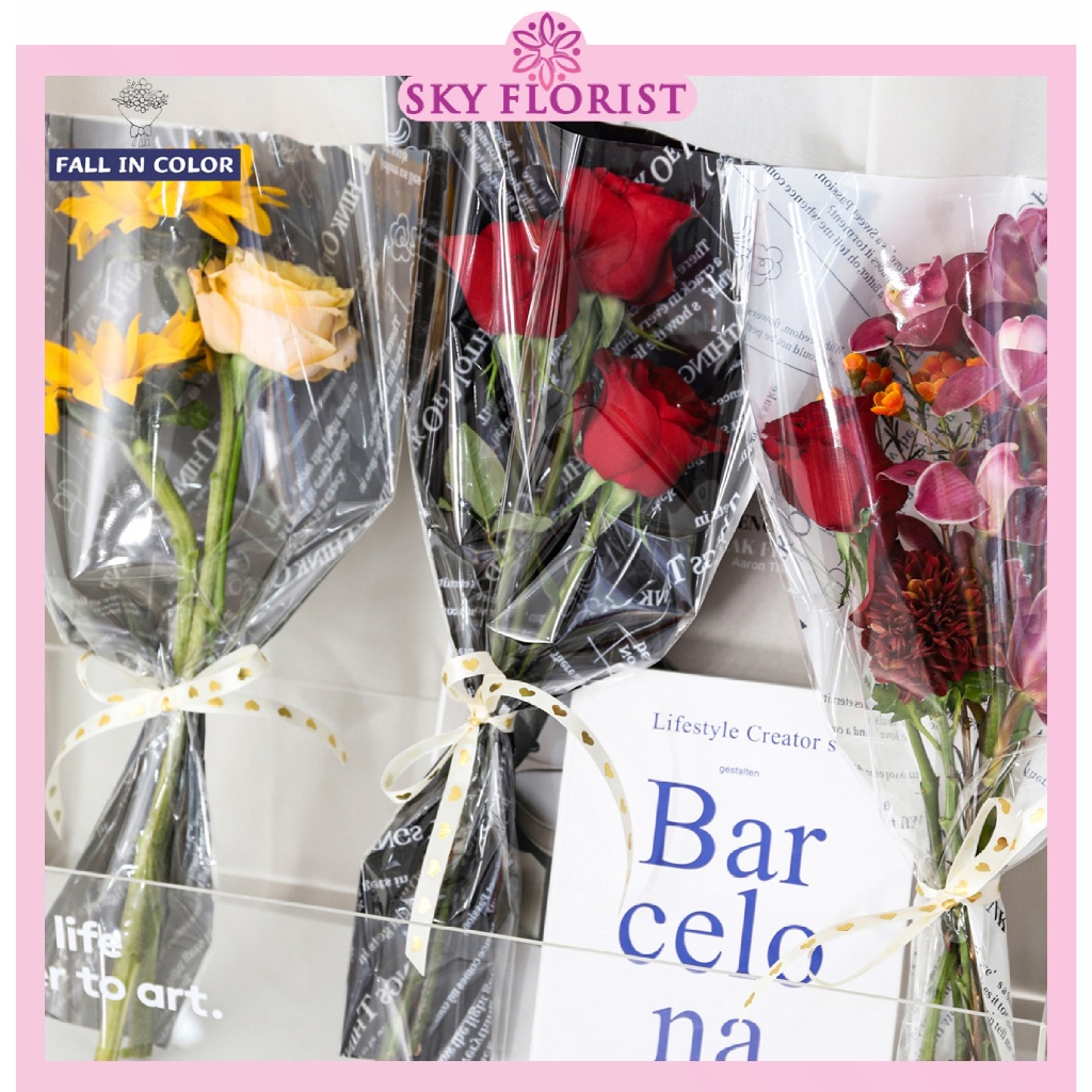 

50 Lembar Single Rose Buket 1 Tangkai Bunga Mawar Wrapping Flower Rose Packing Selves SF25