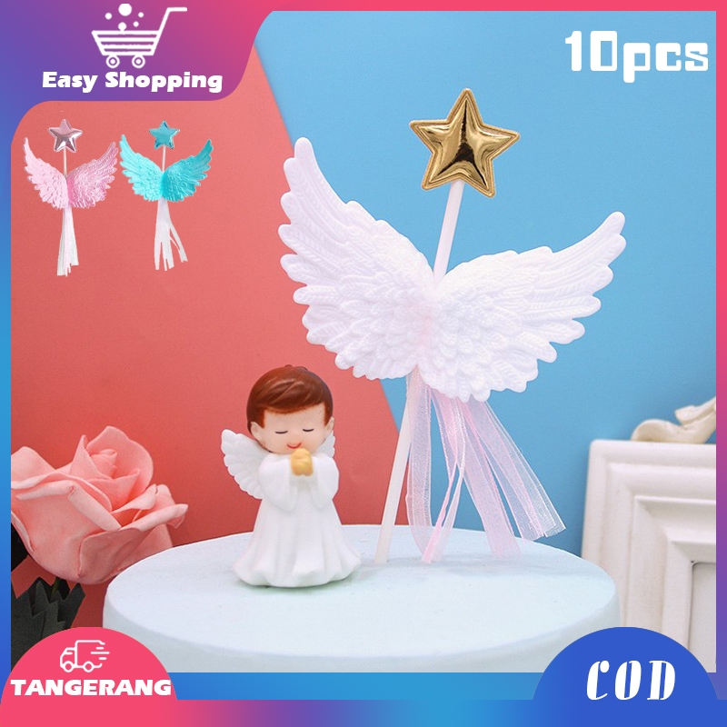 10pcs Topper Kue Sayap Malaikat Cake Topper Sayap Angel Hiasan Kue Ulang Tahun Hiasan Kue Sayap Bint
