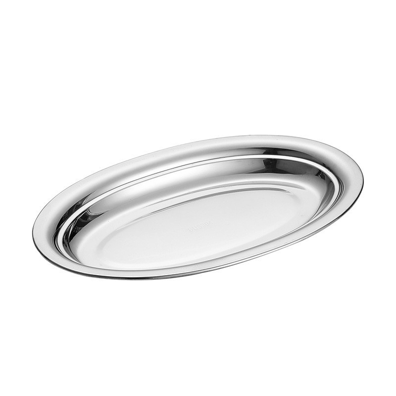 Piring Saji Oval Stainless Steel Tebal Nampan Oval Untuk Kukus Tim Ikan Sate Sayuran Piring Shusi