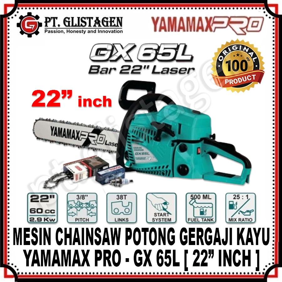 YAMAMAX PRO GX65L ChainSaw 22" inch Laser Mesin Potong Kayu Gergaji Kayu Chain Saw ChainSaw 22" in 2