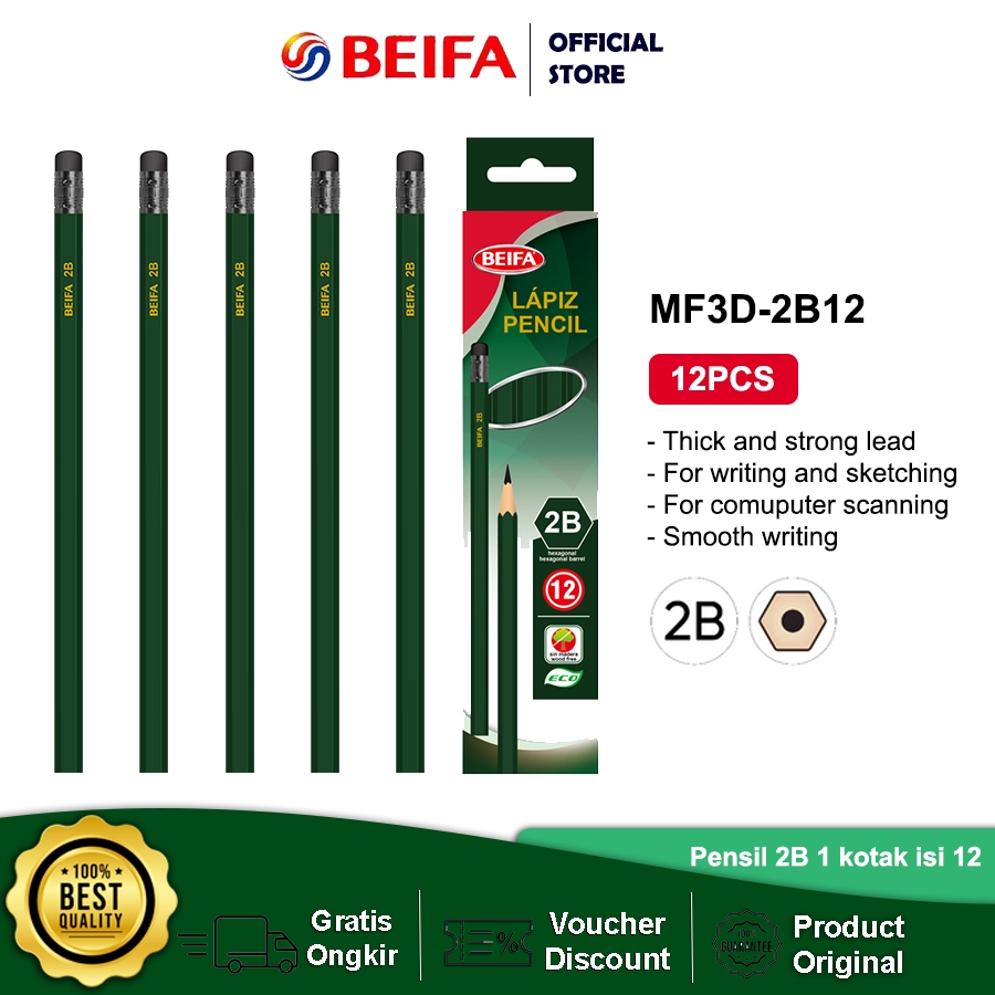 

Beifa Pensil Pencil 2B 1 Box 12 Pcs MF3D