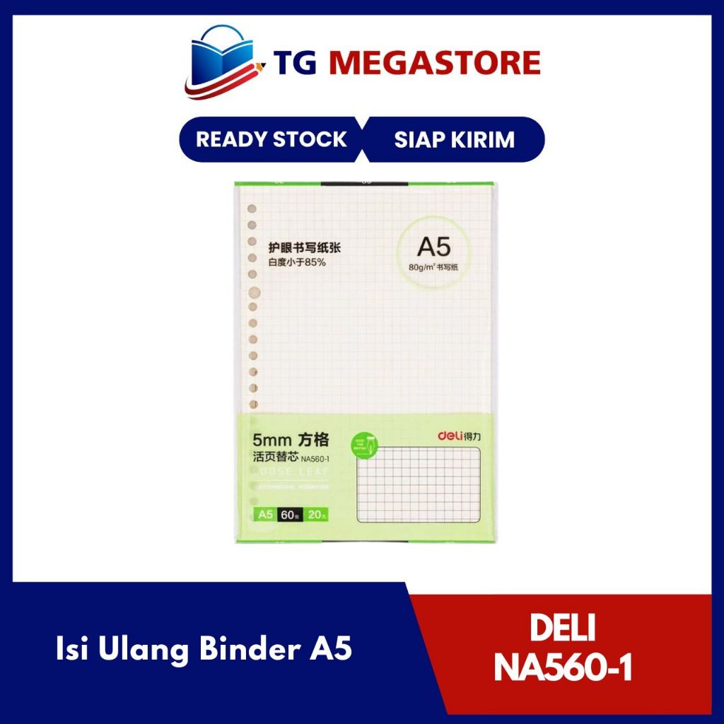 

Loose leaf Deli/ Isi Ulang Binder A5 isi 60 Lbr grid NA560-1