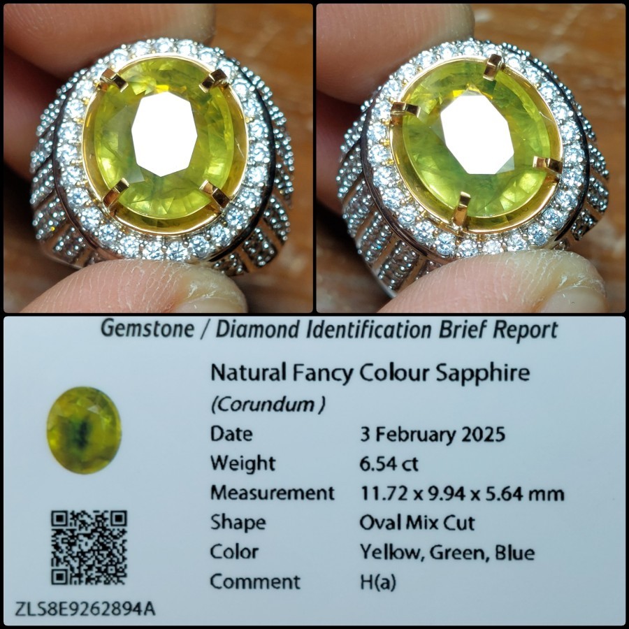 Natural Fancy Colour Sapphire Corundum Yellow Green Blue Tri Color Gems Batu Permata Safir Cutting