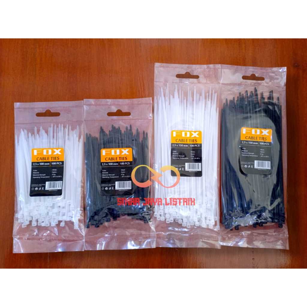 

Fox Kabel Ties Ukuran 2.5X100 2.5X150 3.6X200 3.6X250 3.6X300 4.8X380 Hitam Putih