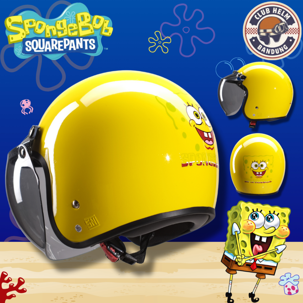 Helm Retro Anak SNI Karakter Anak Lucu Spongebob Squarepants Kuning