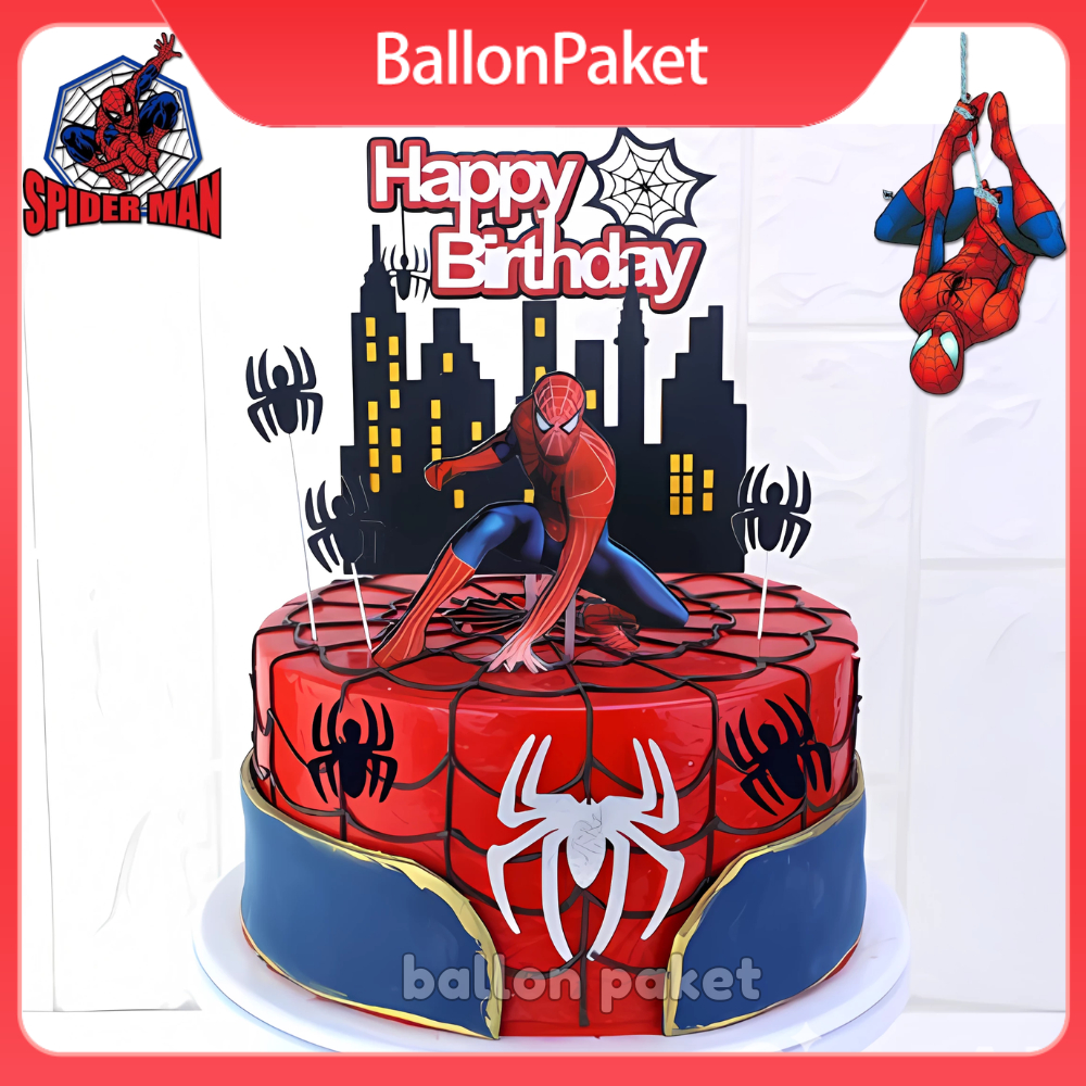 4 Pcs Cake Topper Karakter Spiderman Laba-Laba Dekorasi Hiasan Kue Ulang Tahun Anak Anak Tema Marvel