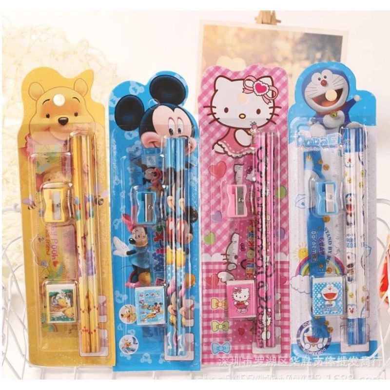 

Stationery Set 5 in 1 Alat Tulis Anak Sekolah Penghapus penggaris Pensil Serutan Karakter Lucu