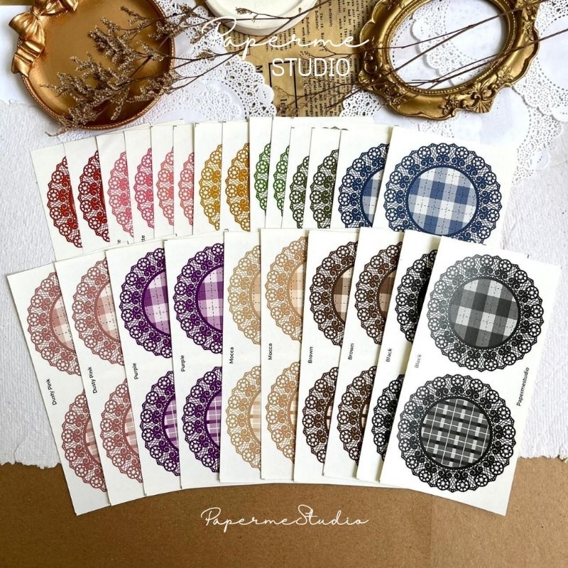 

STICKER DECO - sticker lace square kotak kotak renda aesthetic colorfull vintage shabby dekorasi buku journal by Papermestudio