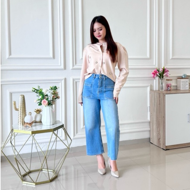 KULOT 111 AQUA || CELANA JEANS KULOT POLOS || BAWAHAN JEANS TERBARU KULOT || OOTD FASHION WANITA ||