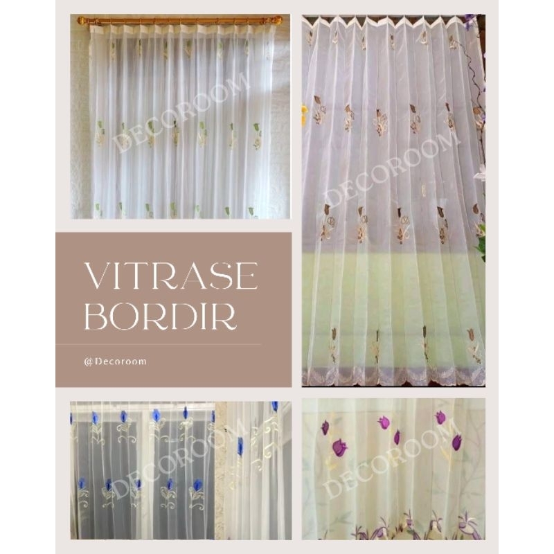 VITRASE GORDEN PUTIH FURING BORDIR MOTIF BUNGA KAIN SIFON- DECOROO M