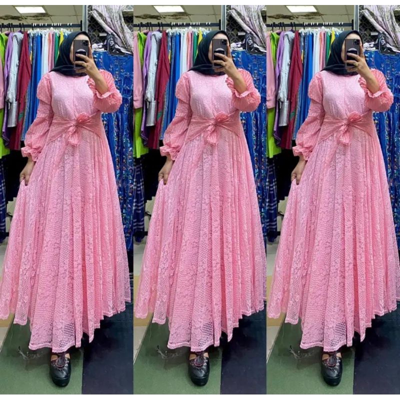 Ready dres brokat Bangkok ORI soira fashion full mayung dan klok super lebar