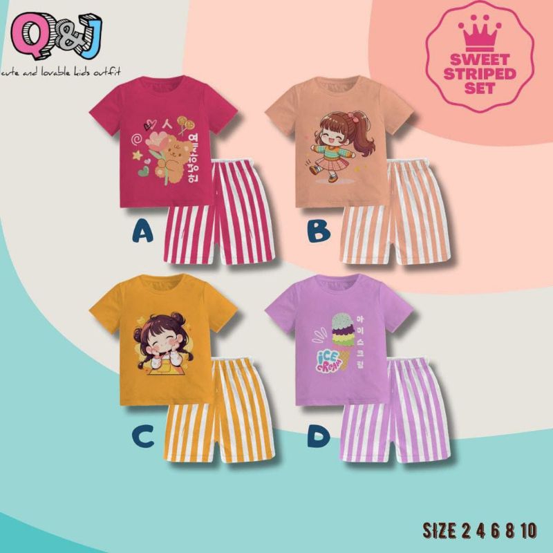 SWEET STRIPE SET By Q&J setelan anak perempuan