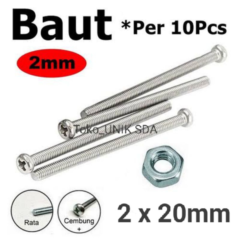 Baut mur M2 untuk miniatur atau Tamiya isi 10pcs baut dan mur