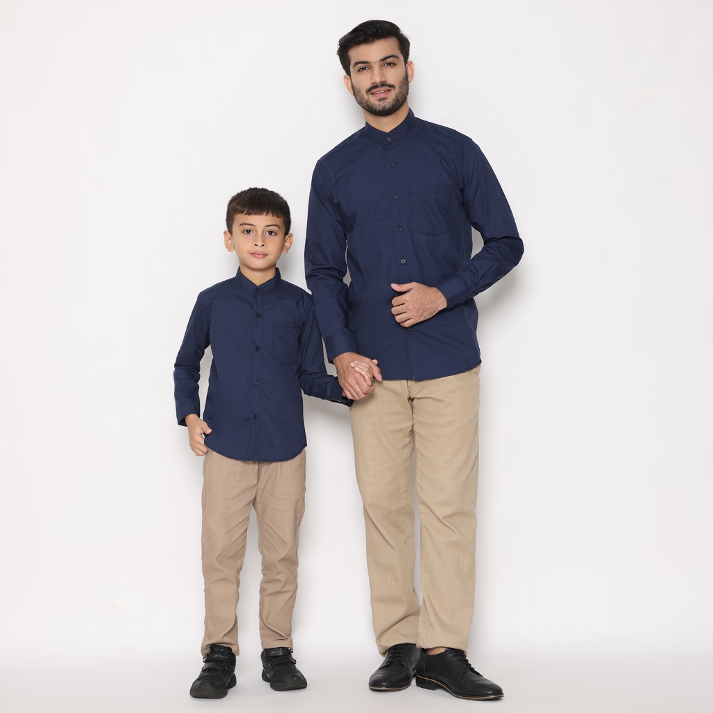 Dancus Kemeja Koko Couple Ayah Anak Lengan Panjang Warna Navy OLRK191