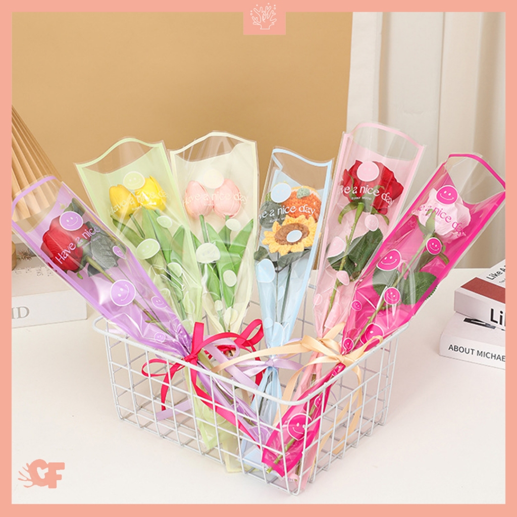 

50 LEMBAR Plastik Single Wrapping Smiley Rose Flower Wrapping Plastic Single Flower Cellophane SF27