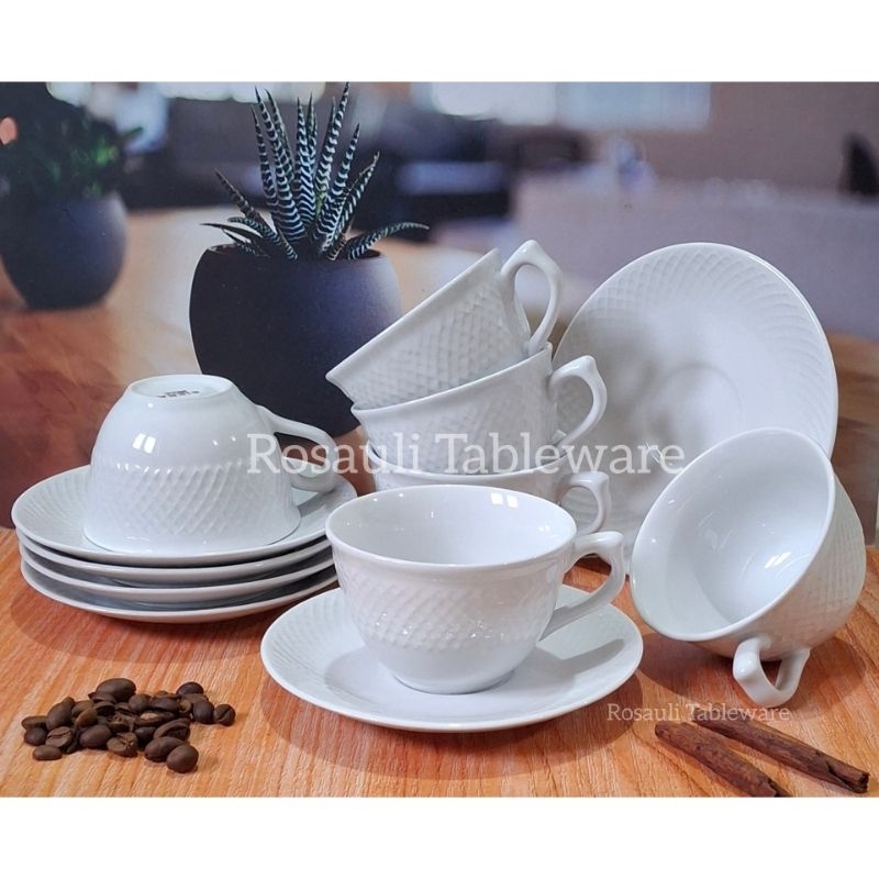 6 Psg Cangkir Set Keramik 230 ml | Cangkir Kopi | Cangkir Teh | Putih Polos | Premium Quality