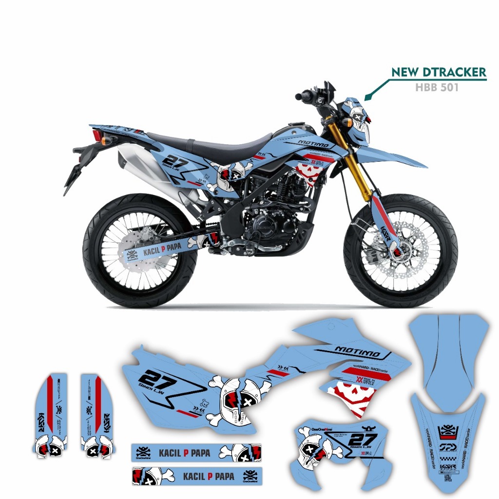 Decal Stiker KLX 150 New Dtracker Dekal Variasi Sticker Striping costum Full Body biru 012