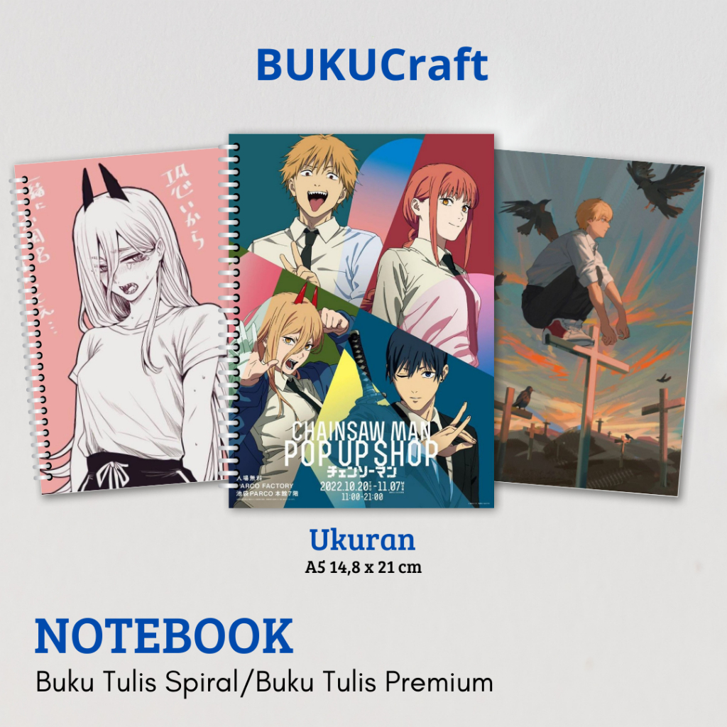 

Buku Craft - Buku Tulis Catatan buku notebook buku diary Notebook Ring Spiral A5 50 Lembar koleksi coverChainsaw Man lucu2 mix anime gambar kartun Terbaru