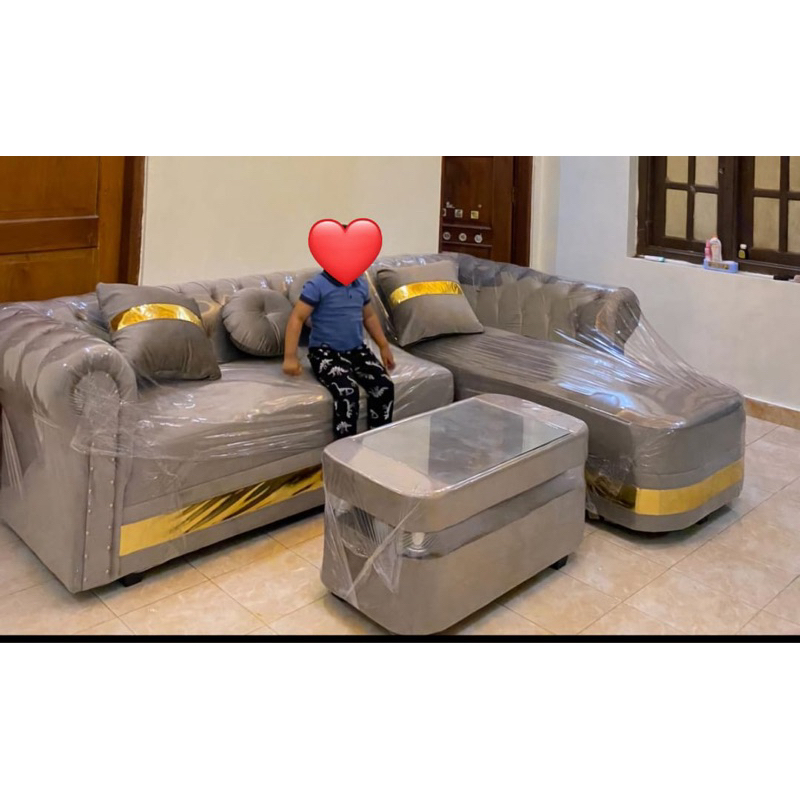 SOFA SUDUT SULTAN MINIMALIS DAN TV SAMSUNG SMART 50 INCH BU TOROH