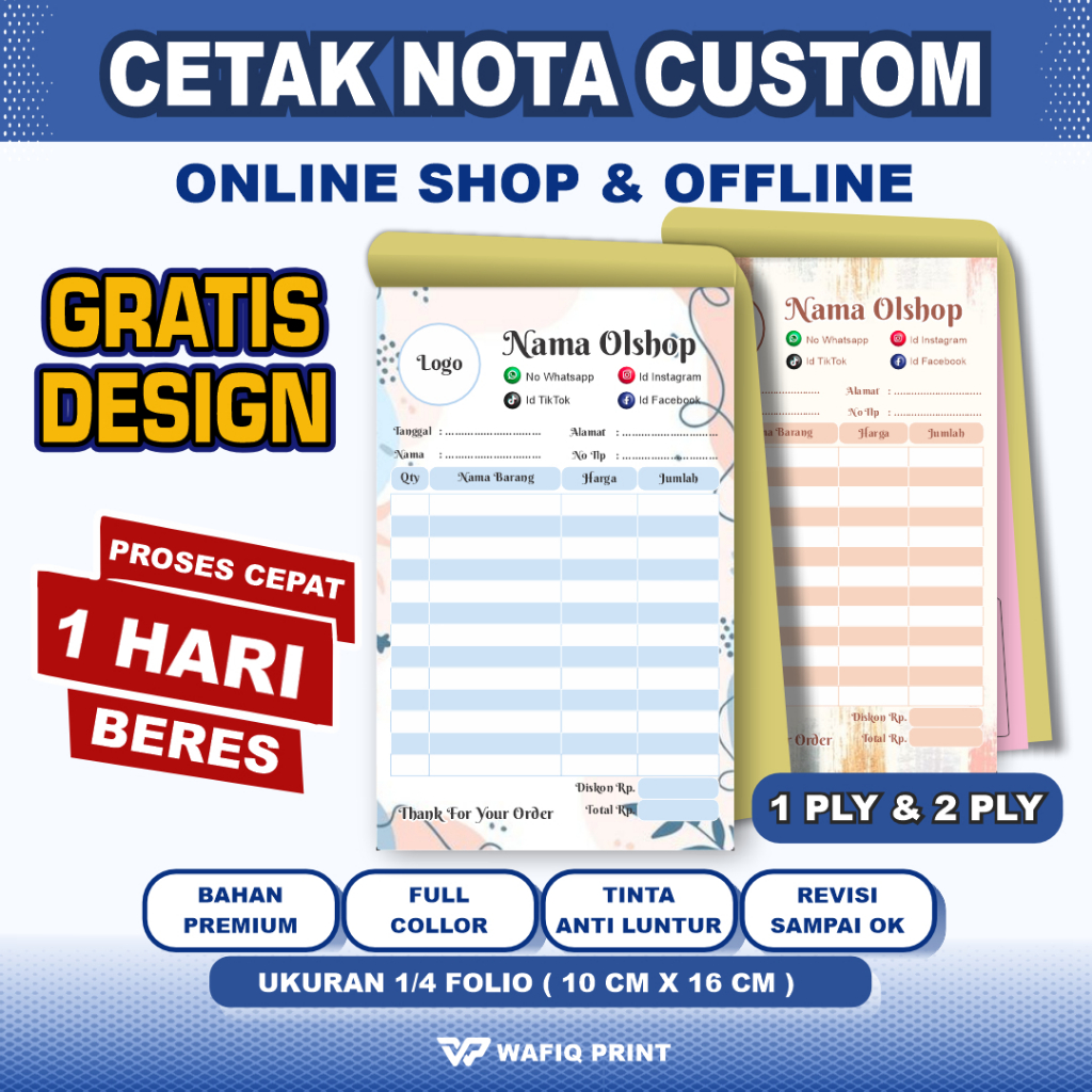 

Cetak Nota toko custom olshop full collor gratis design 1ply/2ply buku kwitansi nama sendiri v1