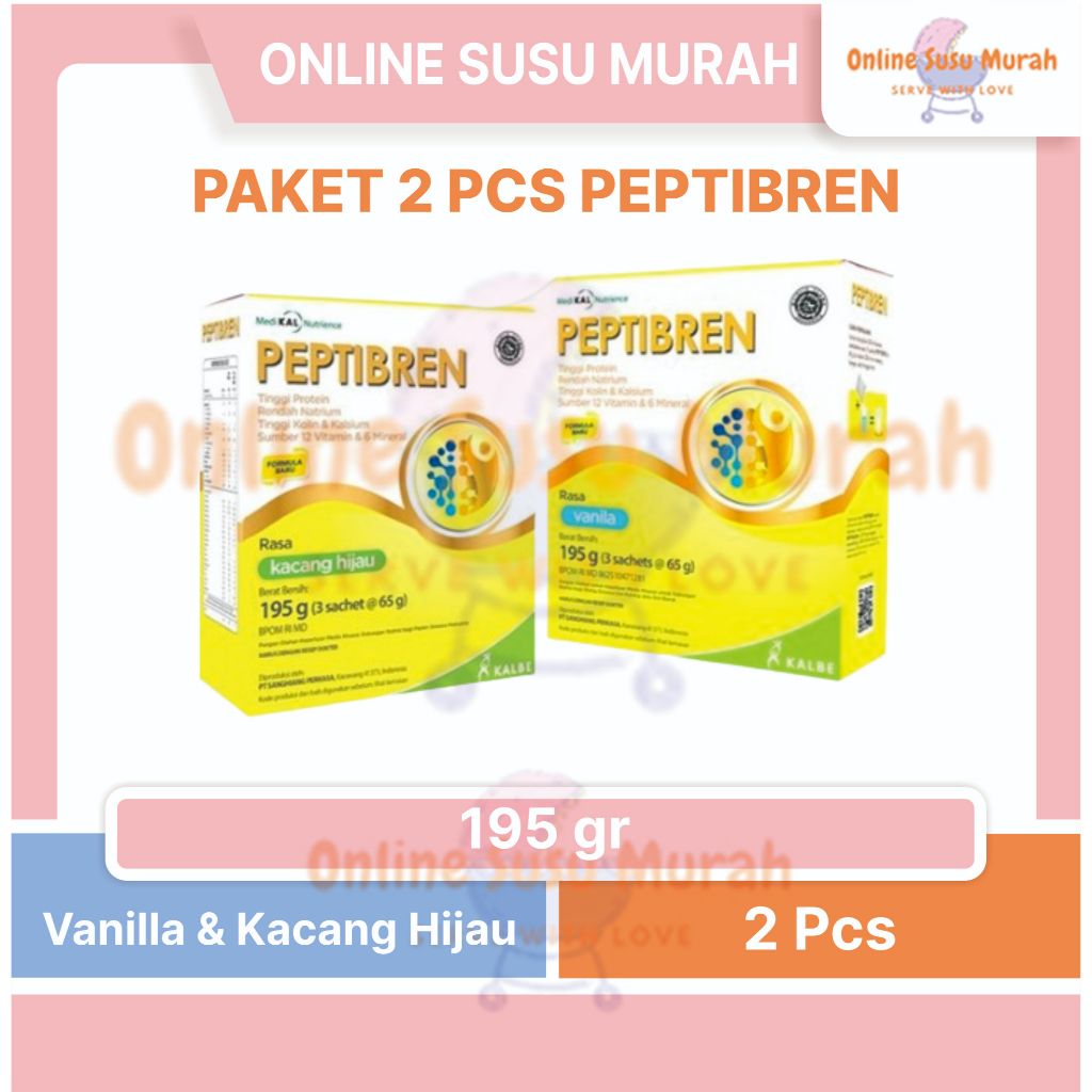 

PEPTIBREN PAKET 2 KOTAK VANILA DAN KACANG HIJAU 195 GR NUTRISI KESEHATAN SARAF 195GR SSKD