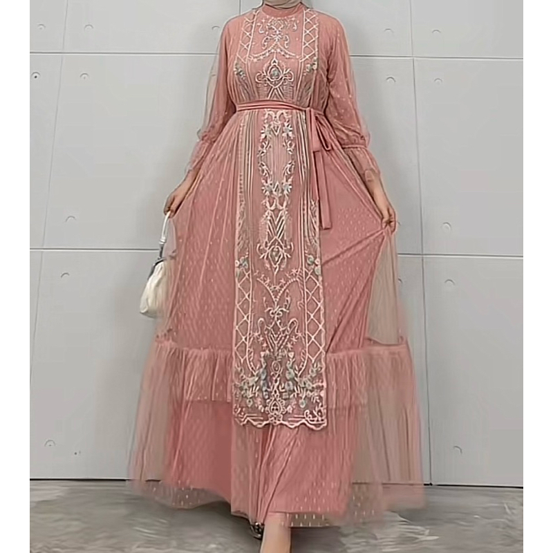 DRESS GAMIS WANITA MUSLIM KONDANGAN MEWAH TILE BORDIR GAMIS PESTA