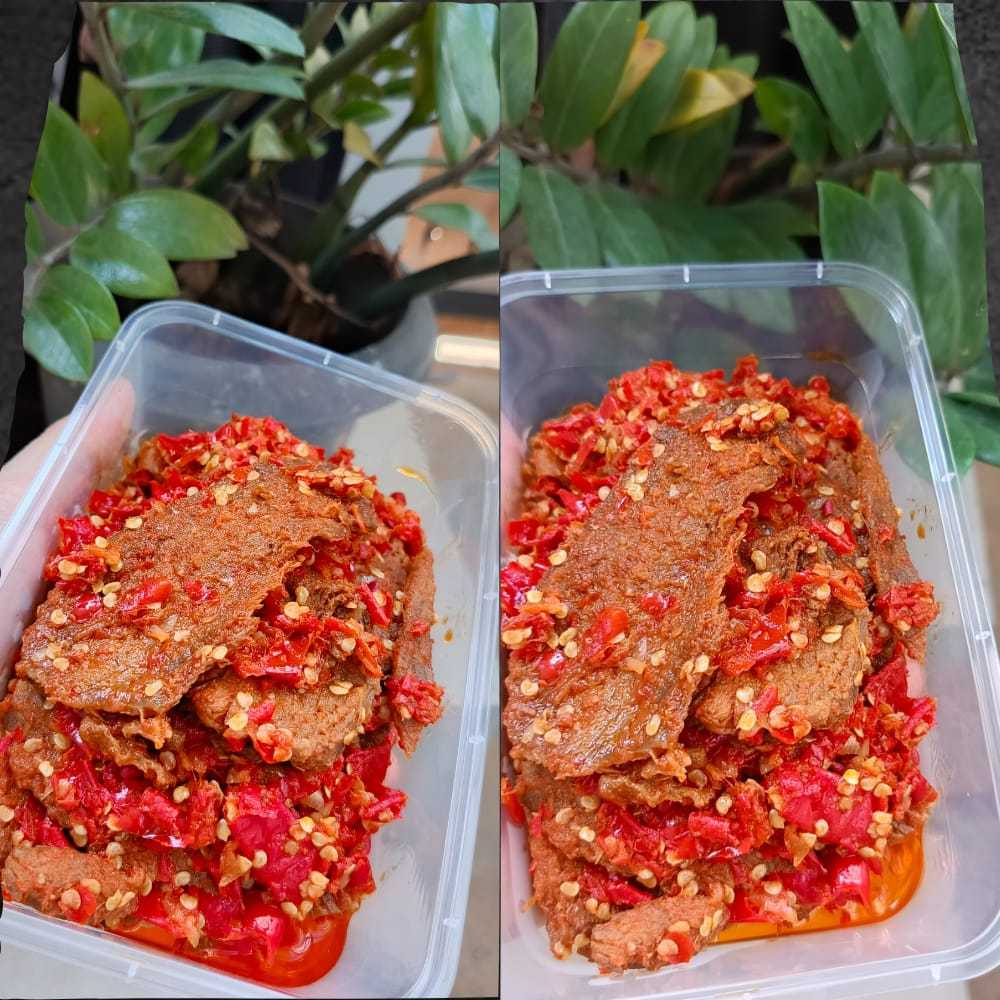 

Dendeng Batokok Balado 350gr - Empuk, Pedas, Lezat - Tanpa Pengawet, Kemasan Vakum