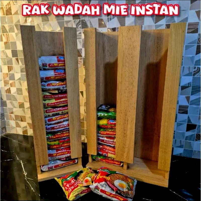 Rak Wadah Mie instan | Rak Kayu Tempat Mie | Rak Mie instan Wadah mie instan