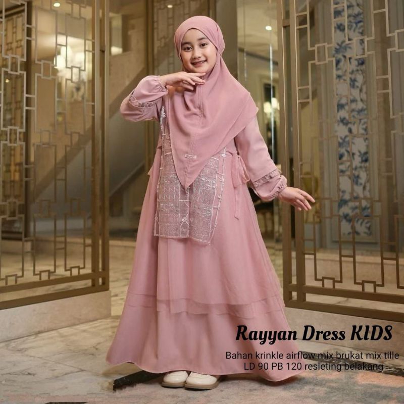 Rayyan Dress bahan crinkle mix brukat tile Dress muslim wanita gaun lebaran oneset hijab satu set se